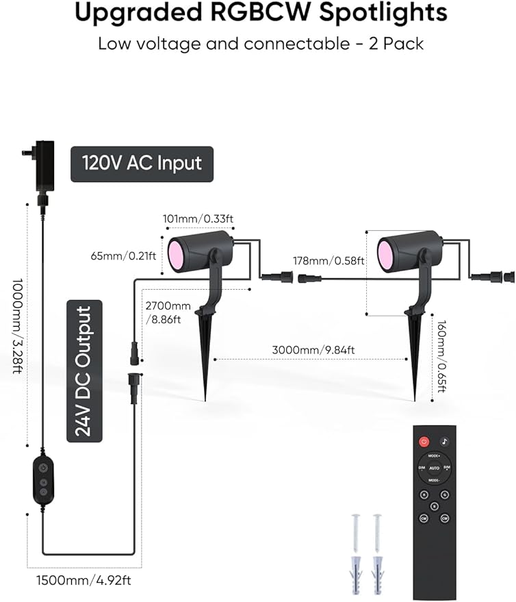 APPECK Smart Outdoor Spot Light 600lm, RGBCW+IC Color Changing Landscape Lights 2 Pack, IP65 Waterproof Low Voltage Landscape Lighting, App/Voice Control for Garden Pathway Yard Christmas Decor