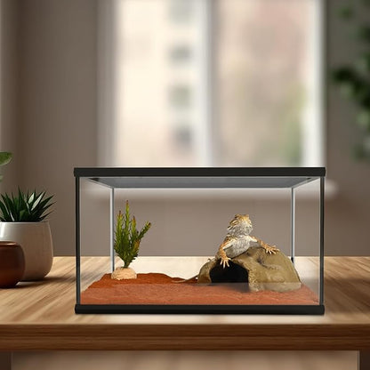 Reptile Glass Tank 16"x11"x9" Terrarium with Top Opening and Screen Ventilation for Leopard Gecko,Lizard,Hermit Crab,Snake,Spider,Frog,Bearded Dragon,Turtle with Feeding Tongs
