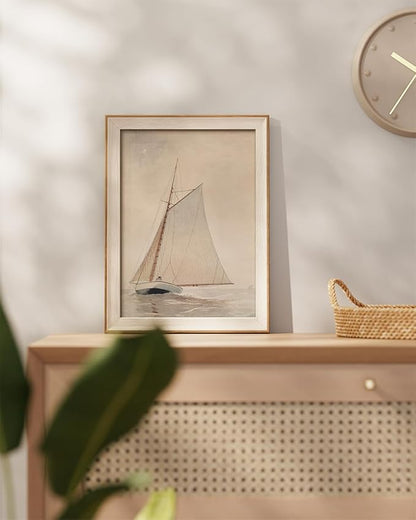 InSimSea Framed Canvas Wall Art of Large Coastal Sailboat - Classical Art for Living Room and Bedroom, White Sailboat Sea Painting, Home Decor Artwork 12x16In
