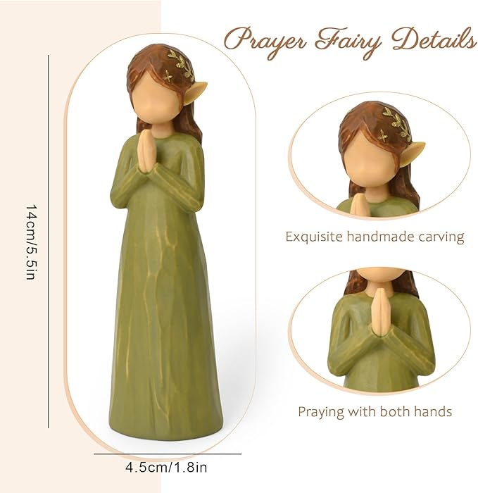 OneGift Praying Elf Fairy Figurines - Sympathy, Healing, Fairy Statue Guardian Blessing Gifts for Loved One, Hand-Painted Resin Green Elf Christmas Decorations Cozy Home Decor