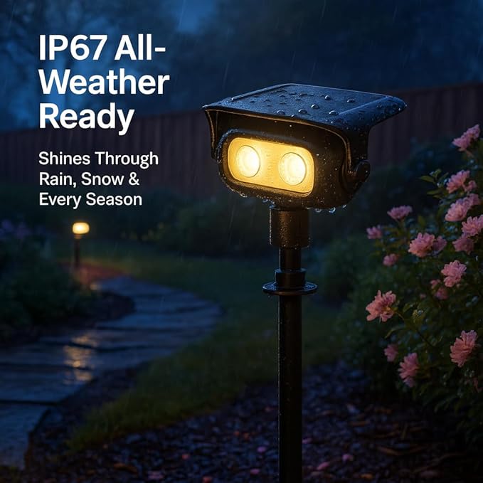 Solar Spot Lights Outdoor Waterproof IP67, Warm White Landscape Lighting with 2 Brightness Mode, Fast-Charge HPBC Panel, Spotlights for Yard, Garden, Pathway
