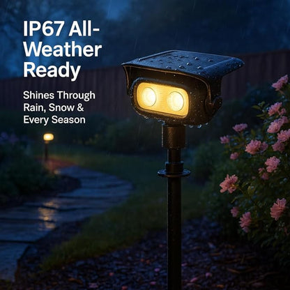 Solar Spot Lights Outdoor Waterproof IP67, Warm White Landscape Lighting with 2 Brightness Mode, Fast-Charge HPBC Panel, Spotlights for Yard, Garden, Pathway
