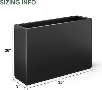 Tall Rectangular Planter Box for Outdoor Plants, Large Metal Black Planters for Patio Porch, Modern Decor for Plants,with Drainage Holes (35" L x 9" W x 26" H)