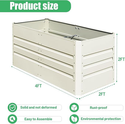 SnugNiture 2 Pcs 4x2x2FT Raised Garden Bed Galvanized Planter Garden Boxes Outdoor, Deep Root Planter Raised Bed for Vegetables Flowers Herbs,Beige White