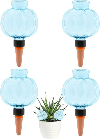 4 Pcs Plant Self Watering Globes, 17oz Large Plastic Water Bulbs Top Fill Watering Globes Slow Release Terracotta, Water Spikes Stakes for Indoor and Outdoor Plants (Blue)