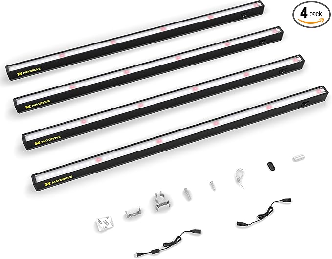 Grow Lights for Indoor Plants 2FT, Red-Enhanced Full Spectrum 5000K Grow Light, 60W(4 x 15W), T5 LED Grow Light Strips for Leafy Greens and Vegetables, High PPFD, Linkable, Black, 4-Pack