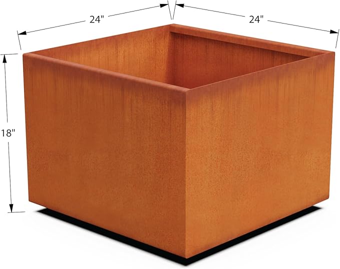 PLANTERCRAFT Corten Steel Planter Square Cube Metal Garden Box Heavy Duty | Made in USA | Fully Assembled | Commercial Residental Outdoor