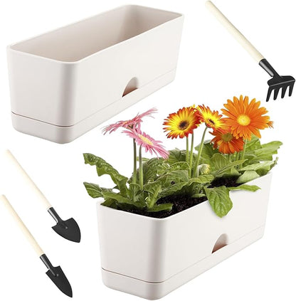 2-Pack Flower Pots Large Window Boxes Planters 16 Inch Rectangle Plant Pot Rectangular Planters for Outdoor Indoor Plants Plastic Windowsill Planter for Herbs Flowers Long Window Sill Planters