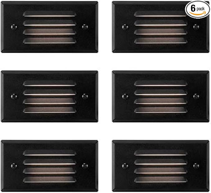 GKOLED 12V 3W Surface Mount Low Voltage LED Step Light Fixture with Horizontal Louvered Faceplate for Steps Decks Pathway Yard Stairs Fences, IP65 Outdoor Waterproof, Wet Locations, 6 Pack