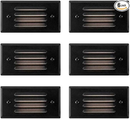 GKOLED 12V 3W Surface Mount Low Voltage LED Step Light Fixture with Horizontal Louvered Faceplate for Steps Decks Pathway Yard Stairs Fences, IP65 Outdoor Waterproof, Wet Locations, 6 Pack