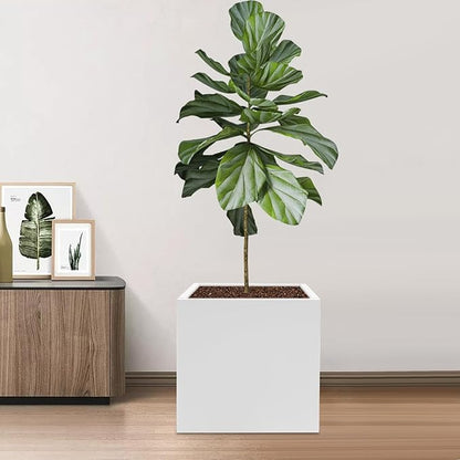 DYNAMI Square Planter Box,24x24x24in Steel Metal Planters Large Cube Plant Pot for Outdoors,Modern Heavy Duty Flower Pot for Patio, Deck, Yard, Garden (White, 24in)