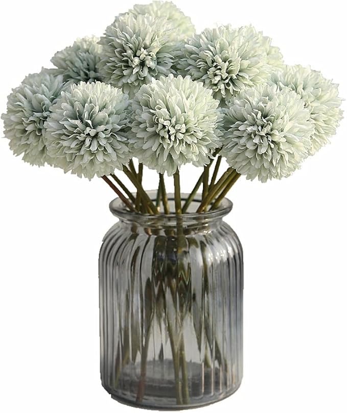 Artificial Flowers Chrysanthemum Ball Flowers Bouquet 10pcs Present for Important People Glorious Moral for Home Office Coffee House Parties and Wedding(Light Green)