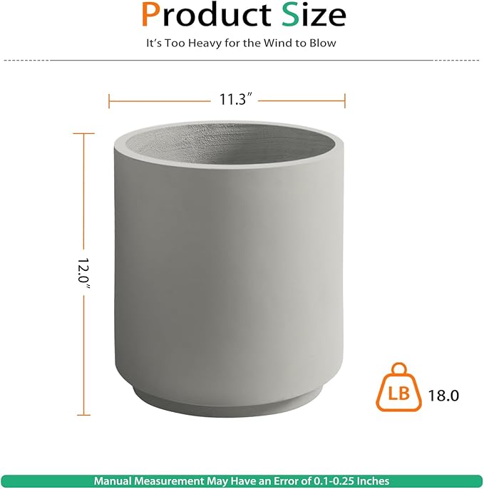 Round Concrete Planter Outdoor Indoor, Large Cement Plant Pots for Flowers (Gay, 12 inch)