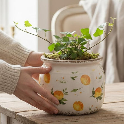 Ceramic Planters for Indoor Plants, Plant Pots with Drainage Hole, 6.29in. Flower Pots for Indoor Plants, Vintage Planters & Succulent Pots, Crackle Glaze Finish Plant Pots, Lemon