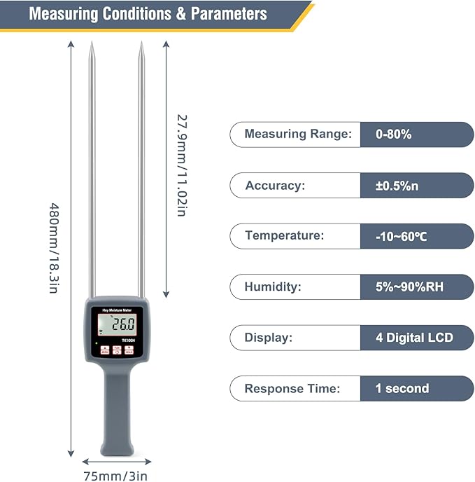Hay Moisture Tester, Portable Hay Moisture Meter, Straw, Forage Grass, Suitable for a variety of grains such as wheat, corn, coffee, etc., suitable for Farmers, Food Processors & Traders-GISNPA