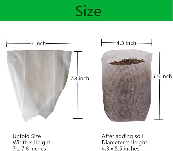 gardtree Plant Nursery Bags 7” x 7.87” 150PCS, Non-Woven Biodegradable Plant Grow Bags Fabric Seedling Starter Pots for Vegetable Flower Fruit Saplings Tree, Home Garden Supply