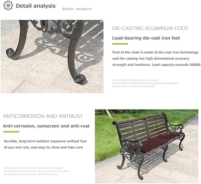 Outdoor Garden Bench with Waterproof Cover, Patio Park Lawn Solid Wood Bench with Cast Iron Frame, Patio Porch Furniture Bench with Backrest and Armrests for 2-3 People(Black)