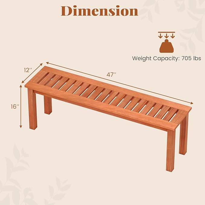 HAPPYGRILL Outdoor Solid Wood Bench, Backless Dining Bench with Slatted Seat, 2-Person Garden Seat for Patio, Porch, Backyard, Poolside, 705 LBS Weight Capacity (1)
