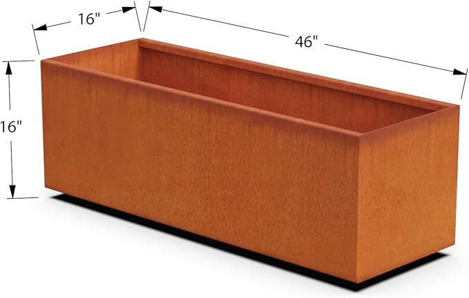Corten Steel Planter Rectangle Rust Finish Metal Garden Box, 46" L x 16" W x 16" H, Heavy Duty | Made in USA | Fully Assembled | Commercial Residential Outdoor