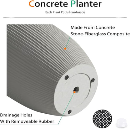 Tall Planters for Outdoor Plants, Large Concrete Flower Pots for Garden Front Porch, Patio, Indoor (Vertical Gray, 24 inch)