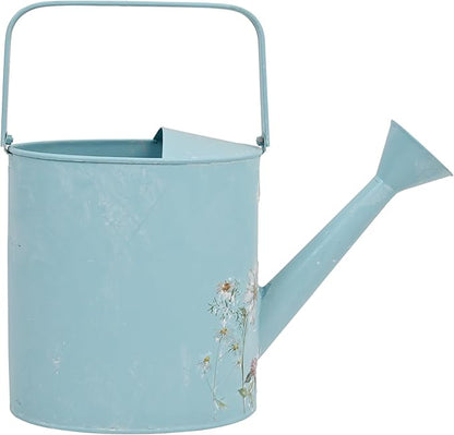 Vintage Floral Metal Watering Can for Indoor/Outdoor Plants, Blue Functional Garden Waterer with Long Spout, Garden Water Pot Rustic Decor for Home Garden Patio