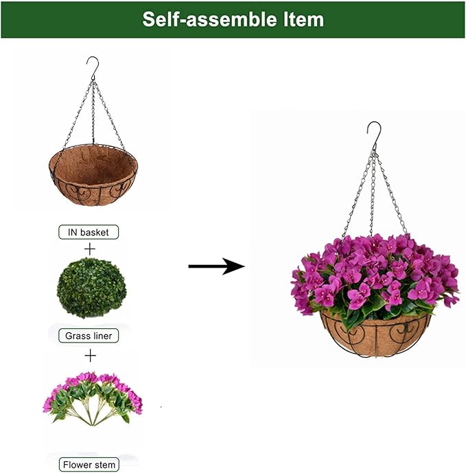 HyeFlora Artificial Hanging Flowers Basket for Outdoors Winter Christmas Decor, Realistic Fake Silk Hanging Plants for Outside UV Resistant for Patio Porch Home Decoration