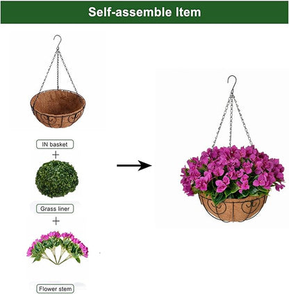 HyeFlora Artificial Hanging Flowers Basket for Outdoors Winter Christmas Decor, Realistic Fake Silk Hanging Plants for Outside UV Resistant for Patio Porch Home Decoration