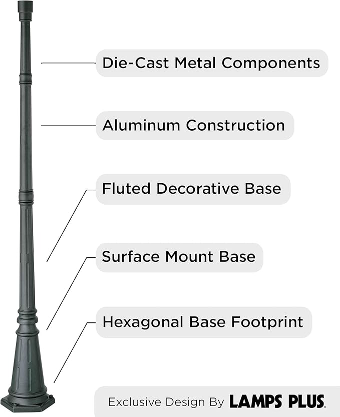 John Timberland Hepworth Traditional Outdoor Light Post and Cap Base Black Iron Aluminum Pole 76 3/4" Accessory for Exterior House Porch Patio Garage Yard Garden Driveway Home Lawn Walkway