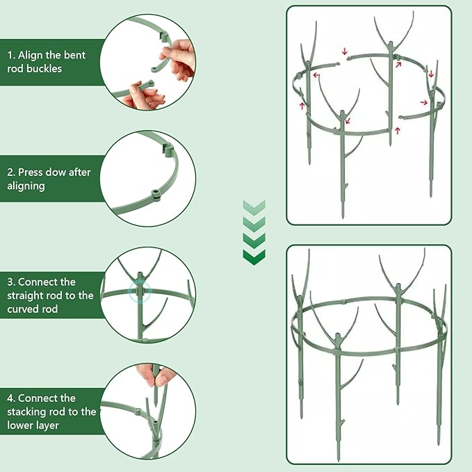 12 Pack Monstera Plant Support & Plant Cage Support Rings,Stackable Twig 3 Tier Garden Flower Support,Twig Trellis for Indoor Outdoor Plants Potted Plants Flower Other Climbing Plants(Green)
