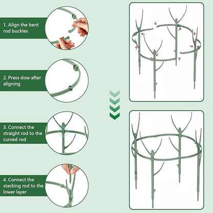 12 Pack Monstera Plant Support & Plant Cage Support Rings,Stackable Twig 3 Tier Garden Flower Support,Twig Trellis for Indoor Outdoor Plants Potted Plants Flower Other Climbing Plants(Green)