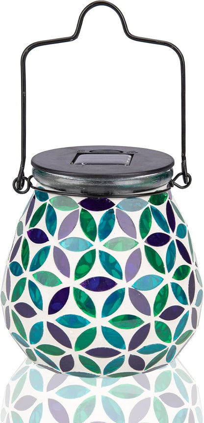 Afirst Mosaic Solar Lanterns Outdoor - Glass Hanging Solar Lights Hollow Out Waterproof Table Lamp Outdoor Decorative for Garden, Patio, Holiday Party Outdoor Decoration