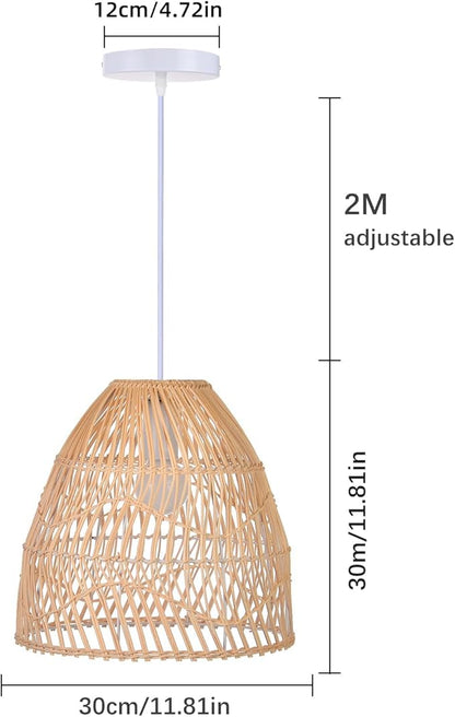 Arturesthome Rattan Pendant Light Fixture,Wicker Chandelier Boho Basket Ceiling Lighting,Natural Woven Hanging Lamp for Kitchen Island11.8 * 11.8"