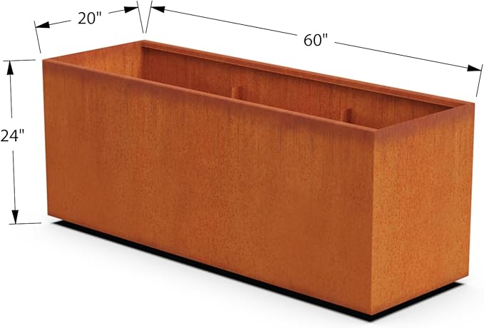 Plantercraft Corten Steel Planters | 60x20x24 Large Rectangular Planters for Outdoor Plants | Heavy Duty Metal Planter Rectangle Box for Commercial or Residential Landscapes