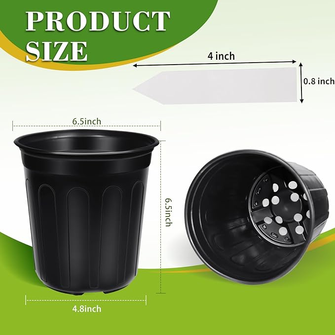 50 Pcs 1 Gallon Plastic Plants Nursery Pot with Plant Labels Seed Starting Pots Plastic Pots with Drainage Hole for Seedlings, Cuttings, Transplanting (50, 1 Gallon)