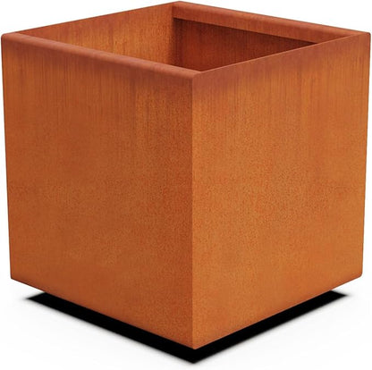 Plantercraft Corten Steel Planter 14" Cube Square Metal Garden Box Heavy Duty | Made in USA | Fully Assembled | Commercial Residential | with Drain Holes
