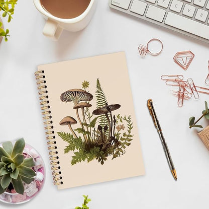 nvucamd Vintage Mushroom Spiral Notebook, Cottagecore Mushroom Journal Notebook, Retro Botanical Journaling Notebooks for Women, Mushrooms Gifts Office Supplies, 5.5x8.3Inch
