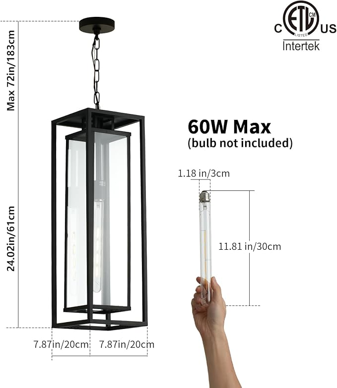 mirrea 24" Outdoor Pendant Lights for Front Porch Hanging Lamps for House Outside Lighting Fixture for Patio Exterior Chandelier for Entryway Ceiling Lanterns for Gazebo
