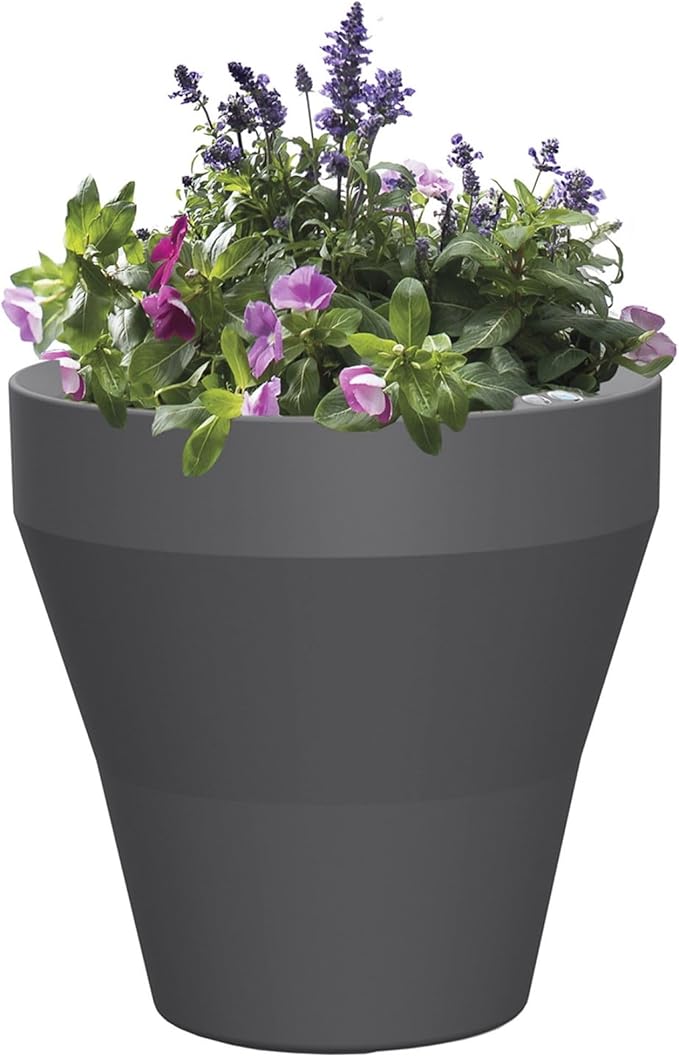 Crescent Garden Rim TruDrop Planter, Self-Watering Plant Pot (18", Slate)