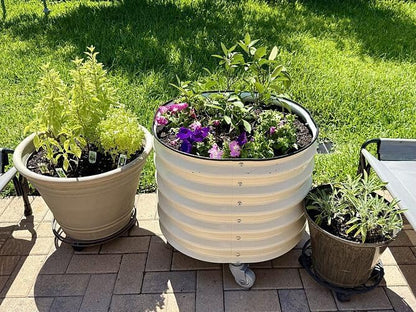 Rolling Metal Citrus Tree Planter, Self-Watering Round Large Pot for Growing Trees Tomatoes Vegetables and Flowers, Raised Garden Bed with Wheels for Porch Patio & Backyard, Single Pack-Pearl White