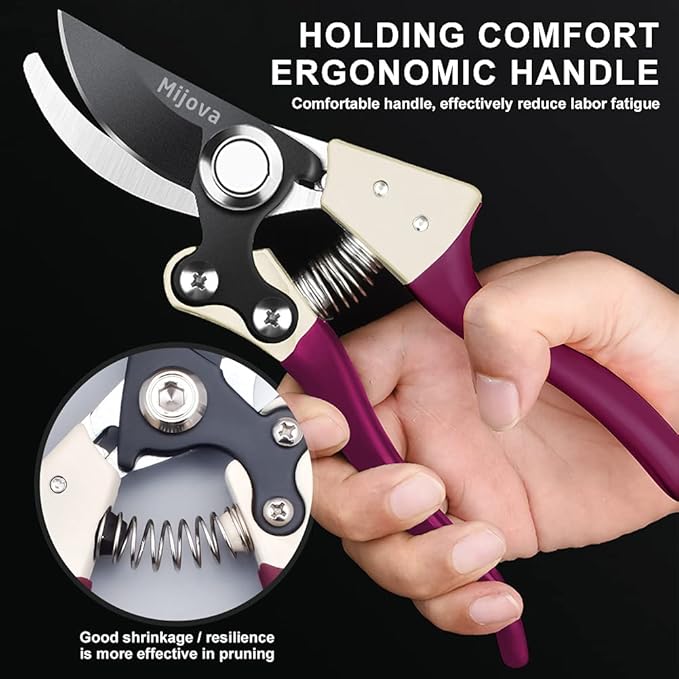 Professional Pruning Shears, Heavy Duty Garden Scissors & Flower Trimmers, Ultra Sharp Japanese SK5 Blade, Ergonomic Handle, Garden Pruners with Arthritis, Perfect Gardening Clippers (purple)