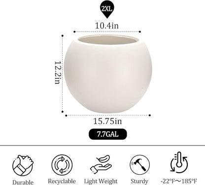 15.8”Dx12.2”H Lightweight Durable Modern Plastic Sphere Planter with Drainage Hole & Rubber Plug Weather Resistant,Planters for Indoor Plants & Outdoor,Large Plant Pot,(White, 10.4" Pot Opening)