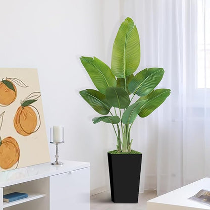 Lifelike Bird of Paradise Artificial Plant 5ft Faux Banana Leaf Tree with Black Tall Planter for Home Decor - Perfect Indoor Silk Floor Plant for Living Room, Office, and Bedroom Ambiance Enhancement