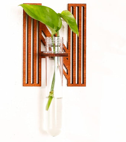 Wood Letter Wall Planter Terrariums Propagation Station with Test Tube Clear Flower Vase for Hydroponics Custom Vertical Garden Walnut DIY Home Decor Hanging Plant Holder Alphabet