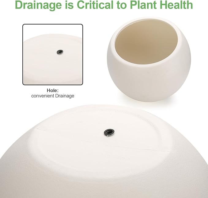 15.8”Dx12.2”H Lightweight Durable Modern Plastic Sphere Planter with Drainage Hole & Rubber Plug Weather Resistant,Planters for Indoor Plants & Outdoor,Large Plant Pot,(White, 10.4" Pot Opening)