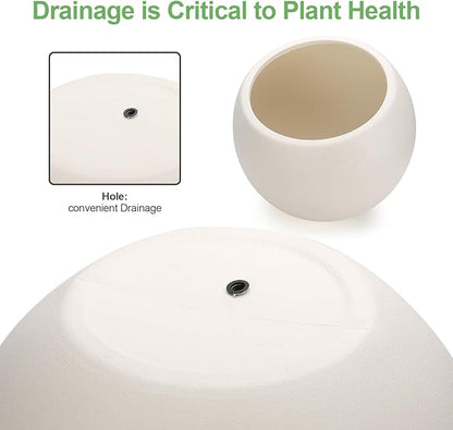 15.8”Dx12.2”H Lightweight Durable Modern Plastic Sphere Planter with Drainage Hole & Rubber Plug Weather Resistant,Planters for Indoor Plants & Outdoor,Large Plant Pot,(White, 10.4" Pot Opening)