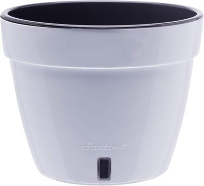 DECOPOTS - 3 Pack - Self Watering Planter - Modern Flower Pot with Water Level Indicator for All House Plants, Flowers, Herbs - Height 8.3 inches (Diameter 10.6", White - Black)