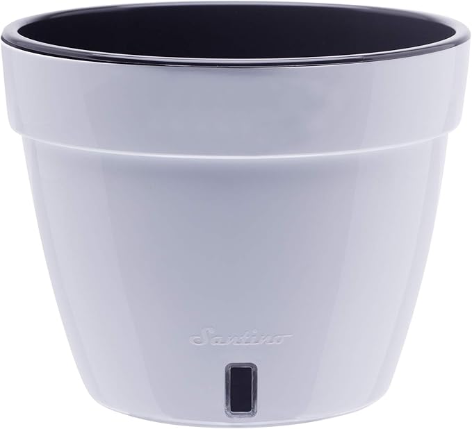 DECOPOTS - 3 Pack - Self Watering Planter - Modern Flower Pot with Water Level Indicator - 5.5" Tall - for All House Plants, Flowers, Herbs (Diameter 7.1", White - Black)