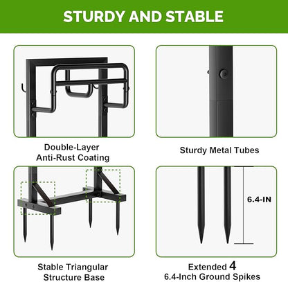 Garden Hose Holder with Stable Base and Tool Hooks, GAVISCITY Heavy-Duty Metal Hose Hanger Garden Hose Storage Holds 151Ft Hose, Rustproof Freestanding Water Hose Holder for Outside, Yard, Lawn, Black