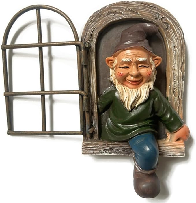 Gnome Open The Door Garden Decor Resin Tree Faces Decor Outdoor Fairy Garden Patio Lawn Porch (Grey)