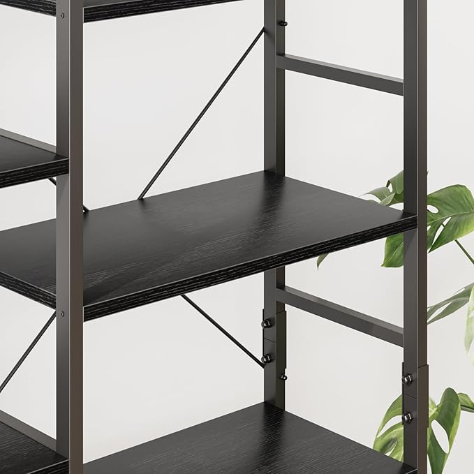 OTK Triple Wide 5 Tier Bookshelf, Rustic Industrial Style Bookcases with 14 Open Display Shelves, Wide Bookshelves for Bedroom, Living Room and Home Office, Black